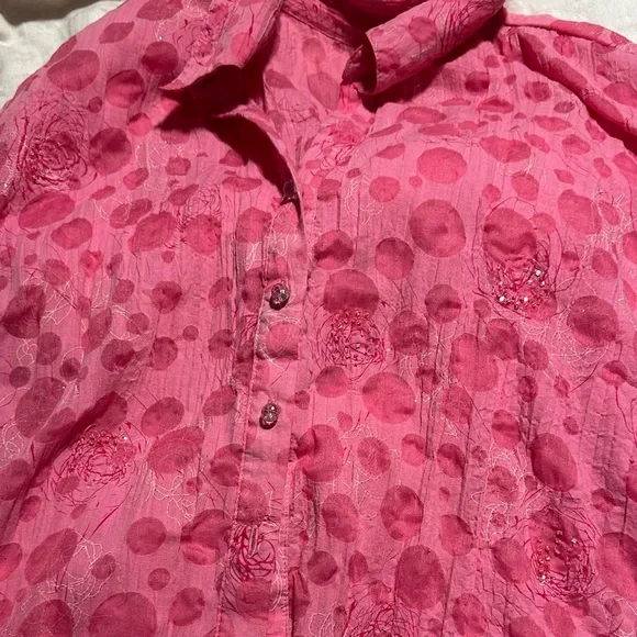 Cato Pink Button‎ Down Women's Shirt 14/16W gorgeous sparkly Polka dots - Picture 6 of 15